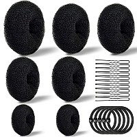 Tsmaddts Donut Hair Bun Maker Set With 7 Bun Makers 5 Elastic Bands 20 Hair Pins Black