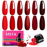 Mefa Red Gel Nail Polish Set 6 Colors Red Gel Polish Kit Popular Red Burgundy Glitter Nail Polish Soak Off Rose Dark Red Shimme