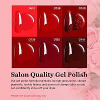 Mefa Red Gel Nail Polish Set 6 Colors Red Gel Polish Kit Popular Red Burgundy Glitter Nail Polish Soak Off Rose Dark Red Shimme