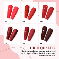 Mefa Red Gel Nail Polish Set 6 Colors Red Gel Polish Kit Popular Red Burgundy Glitter Nail Polish Soak Off Rose Dark Red Shimme