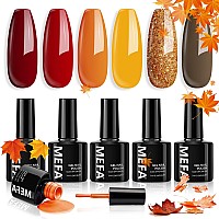 Mefa 6 Colors Fall Gel Nail Polish Set Autumn Shades Orange Red Brown Glitter Yellow Soak Off Gel Polish Pumpkin Maple Leaves T