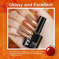 Mefa 6 Colors Fall Gel Nail Polish Set Autumn Shades Orange Red Brown Glitter Yellow Soak Off Gel Polish Pumpkin Maple Leaves T