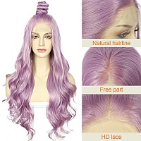 Sapphirewigs Purple Lace Front Wigs Long Loose Body Wave Wig Glueless Natural Wave Transparent Lace Wig For Women Synthetic Heat