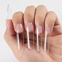 Wellquinn Long Square Nail Tips clear Straight Tapered Square Full cover Nail Tips, Press On False Nail Tips for Salon and DIY Nail Art at Home 12 Sizes