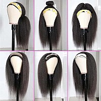 Szphoxer Kinky Straight Headband Wigs For Women Synthetic Headband Wig Long Yaki Straight Hair Wigs With Headband Attached 24 In