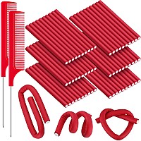 60 Pieces Flexi Rods Flexible Curling Rods Hair Curlers Rollers Twist Flexi Rods Hair Curlers Set No Heat Hair Rods Rollers Flexible Rods for Long Short Hair Women Girls (Red, 0.4 x 7 Inch)