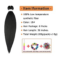 Pre Stretched Braiding Hair 36 Inch 8 Packs Long Braiding Hair Yaki Texture Hair Extensions Hot Water Setting Professional Synth