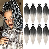 Braiding Hair Pre Stretched 14 Inch 8 Packs Gray Braiding Hair Yaki Texture Hot Water Setting Easy To Install Professional Syn