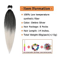 Braiding Hair Pre Stretched 14 Inch 8 Packs Gray Braiding Hair Yaki Texture Hot Water Setting Easy To Install Professional Syn