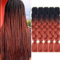 Aidusa Color Braiding Hair Black To Auburn 5Pcs Synthetic Afro Braiding Hair Extensions 24 Inch 2 Tones For Women Twist Crochet