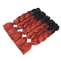 Aidusa Color Braiding Hair Black To Auburn 5Pcs Synthetic Afro Braiding Hair Extensions 24 Inch 2 Tones For Women Twist Crochet