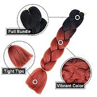 Aidusa Color Braiding Hair Black To Auburn 5Pcs Synthetic Afro Braiding Hair Extensions 24 Inch 2 Tones For Women Twist Crochet