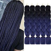 Aidusa Ombre Braiding Hair Black To Dark Blue 5 Pcs Synthetic Afro Braiding Hair Extensions 24 Inch 2 Tones For Women Twist Croc