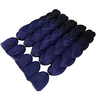 Aidusa Ombre Braiding Hair Black To Dark Blue 5 Pcs Synthetic Afro Braiding Hair Extensions 24 Inch 2 Tones For Women Twist Croc