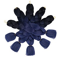 Aidusa Ombre Braiding Hair Black To Dark Blue 5 Pcs Synthetic Afro Braiding Hair Extensions 24 Inch 2 Tones For Women Twist Croc