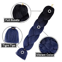 Aidusa Ombre Braiding Hair Black To Dark Blue 5 Pcs Synthetic Afro Braiding Hair Extensions 24 Inch 2 Tones For Women Twist Croc