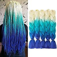 Aidusa Color Braiding Hair Beige To Blue 5Pcs Synthetic Afro Braiding Hair Extensions 24 Inch 3 Tones For Women Twist Crochet Br