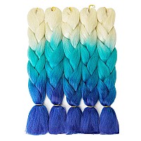 Aidusa Color Braiding Hair Beige To Blue 5Pcs Synthetic Afro Braiding Hair Extensions 24 Inch 3 Tones For Women Twist Crochet Br