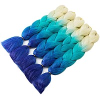 Aidusa Color Braiding Hair Beige To Blue 5Pcs Synthetic Afro Braiding Hair Extensions 24 Inch 3 Tones For Women Twist Crochet Br