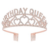 Aoprie Birthday Tiara For Women Rose Gold Birthday Queen Headband Happy Birthday Tiara And Crown For Women Rhinestone Crystal De