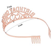 Aoprie Birthday Tiara For Women Rose Gold Birthday Queen Headband Happy Birthday Tiara And Crown For Women Rhinestone Crystal De