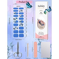 20Pcs Semicured Gel Nail Polish Strips Kalolary Blue Butterfly Self Adhesive Full Nail Art Wraps Gel Nail Stickers Waterproof