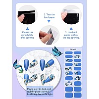 20Pcs Semicured Gel Nail Polish Strips Kalolary Blue Butterfly Self Adhesive Full Nail Art Wraps Gel Nail Stickers Waterproof