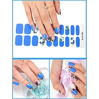 20Pcs Semicured Gel Nail Polish Strips Kalolary Blue Butterfly Self Adhesive Full Nail Art Wraps Gel Nail Stickers Waterproof