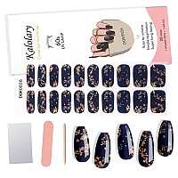 20Pcs Semicured Gel Nail Polish Strips Kalolary Blue Gold Foil Full Nail Art Wraps Waterproof Nail Art Stickers With Nail File