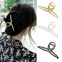 Claw No Slip Hair Clamps And Barrettes 3 Pcs Geometric Metal Clips Gray Gold Silver For Women And Girls