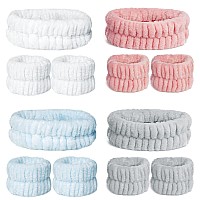 12 Pieces Spa Facial Headband Women Makeup Headband Girls Washing Face Headband Soft Microfiber Spa Wrist Washband Ladies Spa Hair Wraps Headbands for Washing Face Shower Makeup Bath (Pink, White, Blue, Grey)