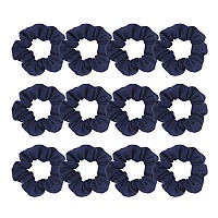 Pack Of 12 Cotton Hair Scrunchies Single Jersey Solid Color Ponytail Holders Hair Ties For Girl Navy Blue