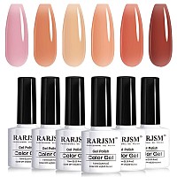 RARJSM Nude Gel Polish Set Pinky Purple Jelly Gel Nail Polish of 6 Transparent Colors Clear Apricot Orange Sheer Brown Coffee Summer Autumn LED UV Gel Soak Off French Manicure Curing Requires 7.5ml