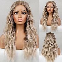 EMMOR Long Ombre Blonde Lace Front Wig for Women,25 Inch Natural Wavy Daily Hair Synthetic Lace Wigs Middle Part,Hand Tied/Longlife/Lightweight