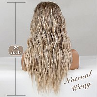 EMMOR Long Ombre Blonde Lace Front Wig for Women,25 Inch Natural Wavy Daily Hair Synthetic Lace Wigs Middle Part,Hand Tied/Longlife/Lightweight