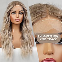 EMMOR Long Ombre Blonde Lace Front Wig for Women,25 Inch Natural Wavy Daily Hair Synthetic Lace Wigs Middle Part,Hand Tied/Longlife/Lightweight