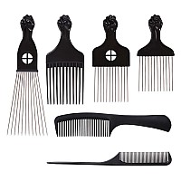 Cookoo 6 Pack Mixed Metal Afro Hair Pick Hair Comb For Women And Men For Thick Natural Curly Hair Detangle Wig Anti Static Styli