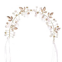 Bridal Hair Vines Crystal Pearls Flower Wedding Hair Accessories Evening Party Tiara Headpiece for Bridesmaid and Flower Girls (Gold)