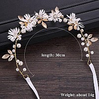 Bridal Hair Vines Crystal Pearls Flower Wedding Hair Accessories Evening Party Tiara Headpiece for Bridesmaid and Flower Girls (Gold)