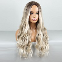 HANYUDIE Ombre Blonde Wig Long Wavy Wig For Women Middle Part Wavy Wigs Synthetic Heat Resistant Party Wigs (Ombre Ash Blonde)