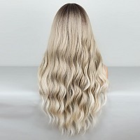 HANYUDIE Ombre Blonde Wig Long Wavy Wig For Women Middle Part Wavy Wigs Synthetic Heat Resistant Party Wigs (Ombre Ash Blonde)