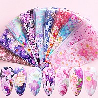 Flowers Nail Art Foil Transfer Stickers Decals Holographic Pink Floral Nail Art Design Acrylic Nails Supplies For Nail Transfe