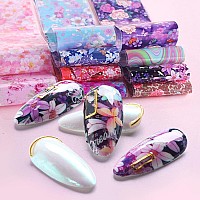 Flowers Nail Art Foil Transfer Stickers Decals Holographic Pink Floral Nail Art Design Acrylic Nails Supplies For Nail Transfe