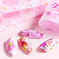 Flowers Nail Art Foil Transfer Stickers Decals Holographic Pink Floral Nail Art Design Acrylic Nails Supplies For Nail Transfe