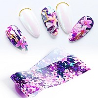 Flowers Nail Art Foil Transfer Stickers Decals Holographic Pink Floral Nail Art Design Acrylic Nails Supplies For Nail Transfe