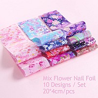 Flowers Nail Art Foil Transfer Stickers Decals Holographic Pink Floral Nail Art Design Acrylic Nails Supplies For Nail Transfe