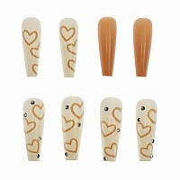 Rikview Long Press On Nails Coffin Acrylic Nails Nude Fake Nails With Rhinestones Glossy Stick On Nail 24 Pcsset