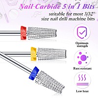 3 Pieces Nail Carbide 5 In 1 Bit Multifunction Tapered Shaping Nail Drill Carbide Nail Drill Bit Use For Both Left To Right Han