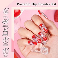 Azurebeauty Dip Powder Nail Starter Kit Berry Red Milky White Silver Glitter 4 Colors Dipping Powder Set French Nail Art Base