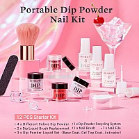 Azurebeauty Dip Powder Nail Starter Kit Berry Red Milky White Silver Glitter 4 Colors Dipping Powder Set French Nail Art Base